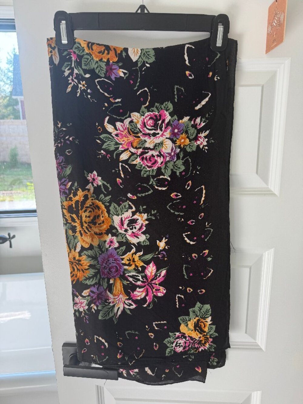NWT Anthropologie Black Floral Cotton Scarf Wrap Yellow Rose OS